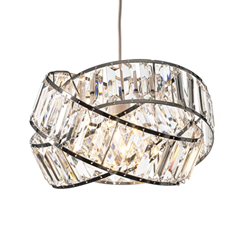 Giggi Modern Chrome Light Shade with Clear Acrylic Crystals 19cm x 29cm, Lampshades for Ceiling Lights, Interwoven Rings Pendant Light Shade, Lamp Shades for Bedroom, Living Room, Kitchen, Hallway