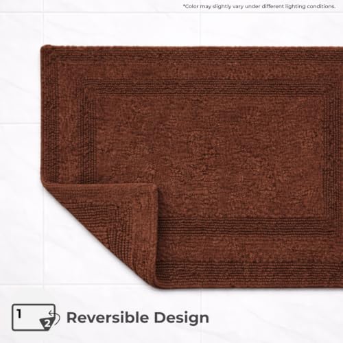 Image of Cotton Reversible Tufted Bath Mat - 2000 GSM, 40 x 60 cm (Brown) | Bathroom Mats Anti Slip | 100% Cotton | Super Absorbent | Floor Mat | Hypoallergenic | Machine Washable | Soft & Heavyweight