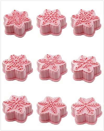 9 Patterns Of 3D Snowflake Cookie Stamps Set, 6 Branches Shaped Snowflakes Stamping Cookie Cutters Food Grade Plastic Direct Embossing Cake Pastry Fondant Stamper Set For Baking (Pink) #TOP6