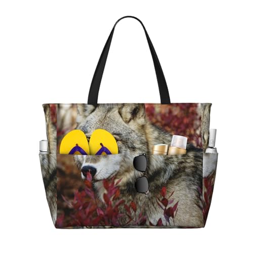 Grand sac fourre-tout avec poignées Loup et sac de plage ergonomique