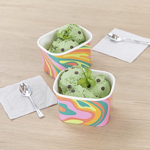 Image of Coppetta 12 Ounce Dessert Cups, 200 Greaseproof Ice Cream Cups - Lids Sold Separately, For Hot And Cold Foods, Psychedelic Sunrise Paper Yogurt Bowls, Disposable, Sturdy - Restaurantware
