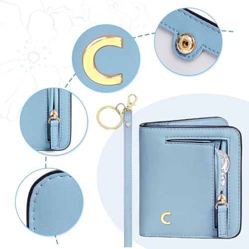 Image of COSHAYSOO Initial Teen Girl Womens Wallets RFID Slim Wristlet Keychain Easter Birthday First Communion Confirmation Gifts for 10 11 12 13 14 15 16 17 18 19 21 Year Old College Teenager, Blue Letter C