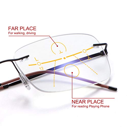 image for SUGLSS Rimless Bifocal Reading Glasses Blue Light Blocking Readers Fle