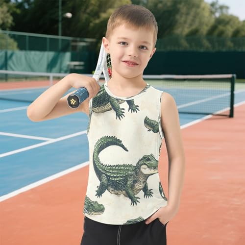 Alligator Pattern Print Design Boys Tank Top Athletic Crew Neck Sleeveless T-Shirts Kids Tops 3-15Y 6