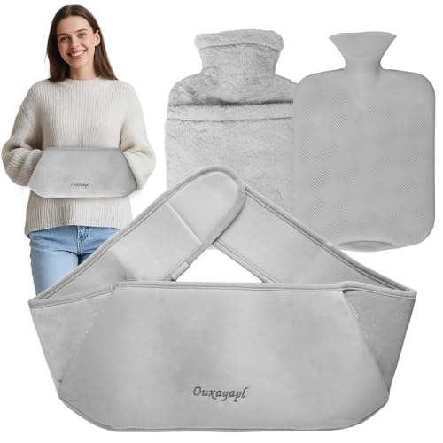 Bouillotte Regles Douloureuses,Bouillotte eau Chaude, Bouillotte Ceinture Étanche Pour Enfants et Adultes, Bouillote avec Housse en Peluche Douce Chauffe Main, Ventre, Cou (gris)