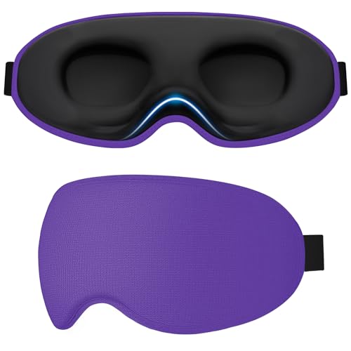 Gritin Schlafmaske für Seitenschläfer Damen & Herren, 3D Upgrade Bequem Schlafbrille mit Verstellbar Gummiband, Hautfreundlich Lichtblockierend, Ergonomische Augenmaske für Schlaf usw. -Dunkelviolett