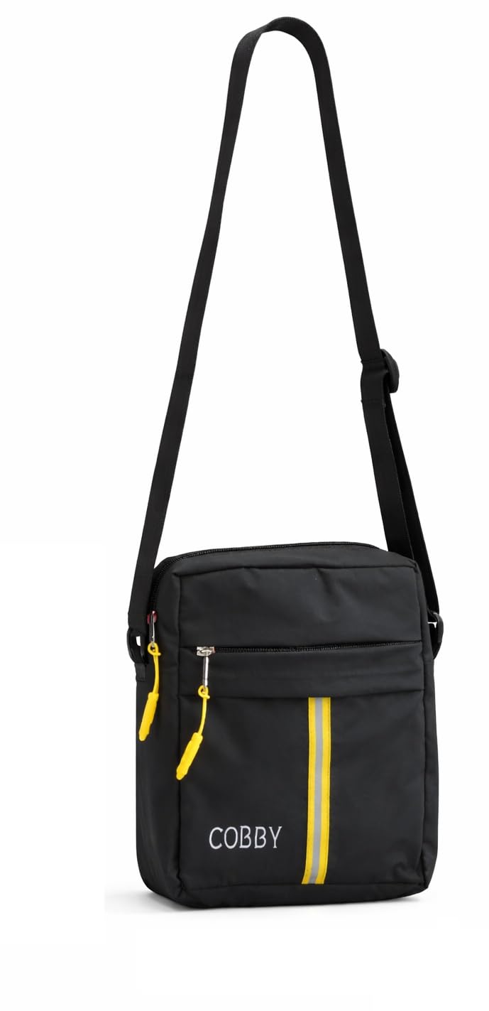 Cobby 8.5 Inch Stylish Padded Sling Bag with Yellow reflector strip|For Men and Women| Passport Travel Bag | Stylish Crossbody & Messenger Bag| Waterproof Bag | Gift Under 500-picture-30