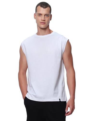 Image of Bewakoof Men's Solid Oversized Fit Sleeveless Round Neck Cotton Jersey Vest