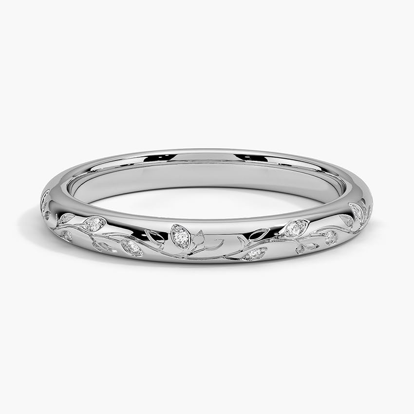 Moissanite Diamond Band Ring, Nature-Inspired Engraved Love-Knot Eternity Jewellery