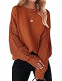 ZESICA Women's 2025 Fall Long Sleeve Crew Neck Solid Color Cable Knit Chunky Casual Oversized Pullover Sweater Tops Deep Orange Large