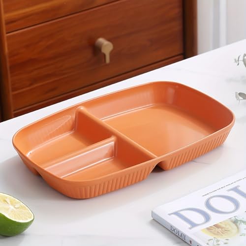 Image of Reusable & Unbreakable Sushi, Snacks, Cake, Meat & Appetizers, Pasta, Noodles, Salad, Birthday Party Wheat Straw Plates Dishwasher & Microwave Safe Dinnerware (Orange, Pack of 2)