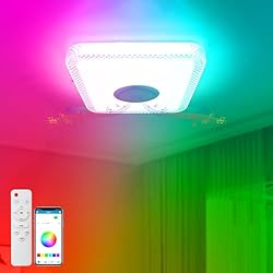 Lampara Baño Bluetooth TOPBOS 30W LED Lampara de Techo Regulable con Control RemotoY APP,4000LM Plafon Techo con Altavoz Bluetooth Luz de Música Que Cambia de Color RGB Ajustable para Baño Dormitorio Sala de Estar