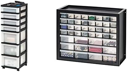 IRIS USA Craft Plastic Organizers and Storage, Rolling Storage Cart for Classroom Supplies, Storage Organizer for Art Supplies, Drawer Top Organizer for Small Parts, 3 Drawers, Black/Pearl