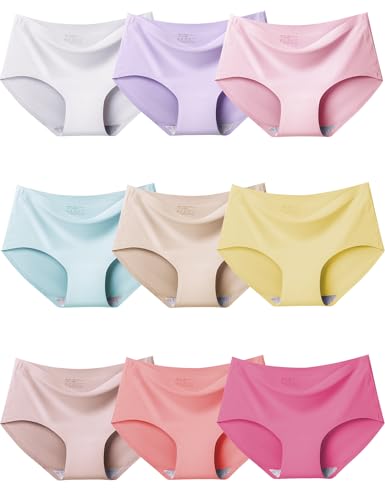 Kiench Teen Girls Seamless Panties Tagless No Show Underwear Plain Multipack of 9
