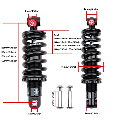 Roadnado Mtb Rear Shock Absorber 125Mm* 550Lbs, Coil+Oil Rear Suspension Bike Rear Shocks Absorber, Adjustable Hydraulic Rear Shocks For Mountain Bike Downhill E-Bike #TOP1