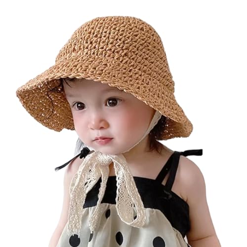 Toddler Girls Straw Sun Hat Foldable Beach Hat Roll up Panama Cap with Lace Chin Strap for Kid 2-6Year