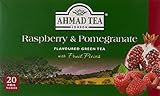 Ahmad Tea Raspberry & Pomegranate Grüner Tee mit Himbeer- und Granatapfel-Geschmack 20 Teebeutel mit Band/Tagged, 40 g