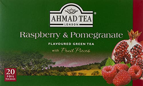 Ahmad Tea Raspberry & Pomegranate Grüner Tee mit Himbeer- und Granatapfel-Geschmack 20 Teebeutel mit Band/Tagged, 40 g Cover