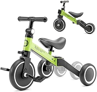 XJD 5 in 1 Toddler Balance Bike Kids Trike for 1-3 Years Old Boys Girls 3 Wheel Kids Tricycles Baby First Bike Indoor Outdoor Birthday Gifts for Toddlers(Green)