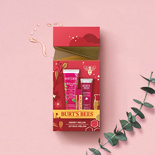 Burt's Bees Christmas Gifts, 3 Stocking Stuffers Products, Merry Melon Set - Watermelon Moisturizing Lip Balm, Tinted Balm & Hand Cream #TOP2