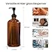 Sunrise Premium, 16 OZ Thick Amber Glass Soap Dispenser with Pump 2 Pack, Hand and Dish Soap Dispenser Set for Bathroom with 6 Waterproof Labels