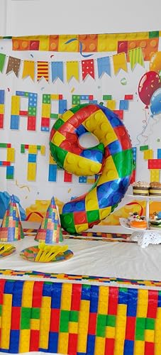 Image of 32 Inch Building Block Number 24 Balloons birthday Block Themed Large Big Helium Foil Mylar Balloon for Girls Boys Birthday Party Decoration Supplies