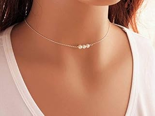 Sterling Silver Pearl Choker Necklace, Handmade with 3 Dainty Real Freshwater Pearl