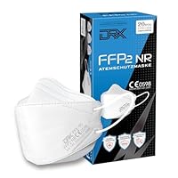 DRX FFP2 Maske, Atemschutzmaske mit 3 Lagen, Atmungsaktiv & Hautfreundlich, Staubmaske, 99% Filtereffizienz, CE-Zertifiziert, EN 149:2001 + A1:2009, 20 Stk., Made in Taiwan (Weiß)