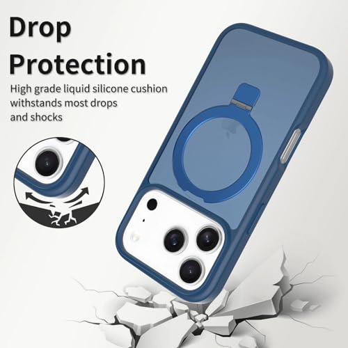 Image of Magnetic for iPhone 17 Pro Case, 6.3 inch, Compatible with MagSafe, Rugged Kickstand, Not-Yellowing Military-Grade Protection, Matte Blue