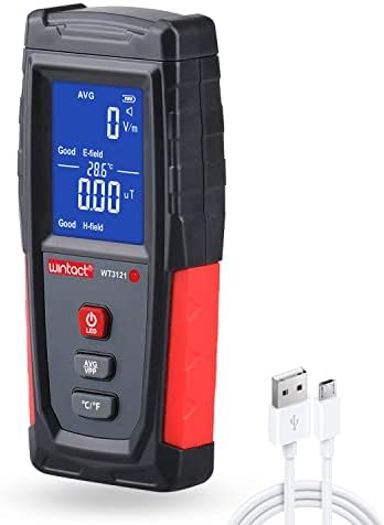 Wintact EMF Meter, Smart Digital Electromagnetic Fields Radiation Detector Meter, Rechargeable, Handheld Portable with Temperature, LCD Back-Light, Sound-Light Alarm for Home