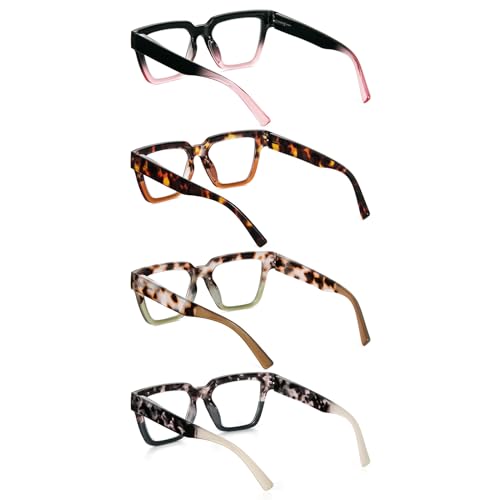 Image of Modern Square Reading Glasses 4 Pack Oversized Eye Glasses Blue Light Blocking Eyestrain Relief