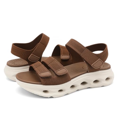 Image of UBFEN Womens Comfortable Walking Sandals with Cushioned Sole | Non-Slip Rocker Bottom, Arch Support, Adjustable Straps, Lightweight Water Sport Platform Summer