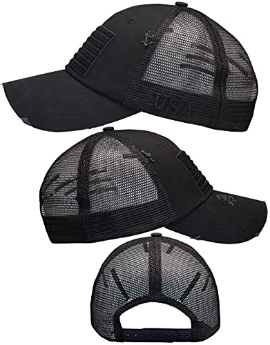 Image of Antourage American Flag Unconstructed Unisex Mesh Snapback Baseball Hat Cap for Men and Women +2 Patriotic Patches Included