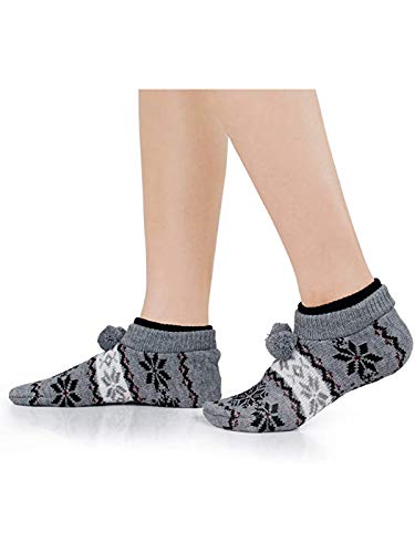 Women Non Slip Socks Winter House Sock Anti Slip Athletic Slipper Grip Socks Knit Thick Warm Christmas Slipper Socks Grey Snowflake One Size #TOP4