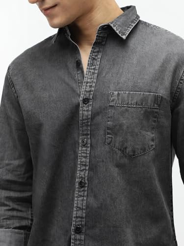 Image of Urbano Fashion Men's Regular Fit Full Sleeve Washed Denim Shirt