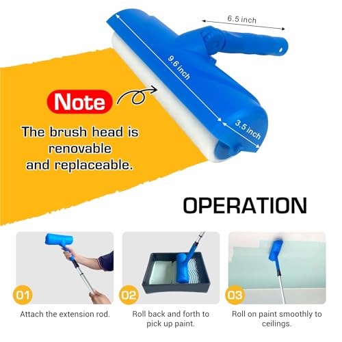 Nichiyo 10 Inch Ceiling Paint Roller with Shield Roller and Shield with Adjustable Head Ceiling Paint Rollers No Drip Roller Splatter-Free Brush Paint Brush for Painting Ceilings Wall (EL01152)