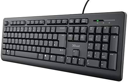 Trust 24095 Taro Wired Keyboard, Qwerty UK Layout, Quiet Keys, Full-Size Keyboard, Spill-Resistant, 1.8 m Cable, USB Plug and Play, Keyboard for PC, Laptop, Mac - Black