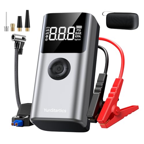 Jump Starter with Air Compressor, 4000A Car Battery Jump Starter 150PSI Portable Air Inflator Jump Box, Car Battery Booster with Smart Jumper Cables, LED Emergency Lighting and LCD Display
