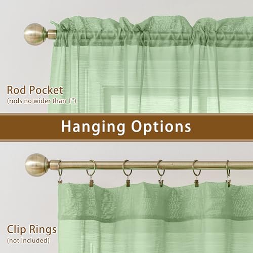 Image of Sage Green Sheer Curtains 108 Inches Extra Long, Privacy Semi Sheer Curtains for Living Room Bedroom, Light Filtering Rod Pocket Voile Window Drapes 2 Panels Set, Each 42 inch W x 108 inch L