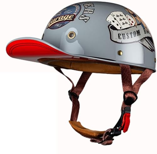 Image of Baseball Motorcycle Half Helmet DOT Approved for Adults Universal Hat Style Helmet with Adjustable Quick Release Buckle Fits Bicycle Cruiser Scooter