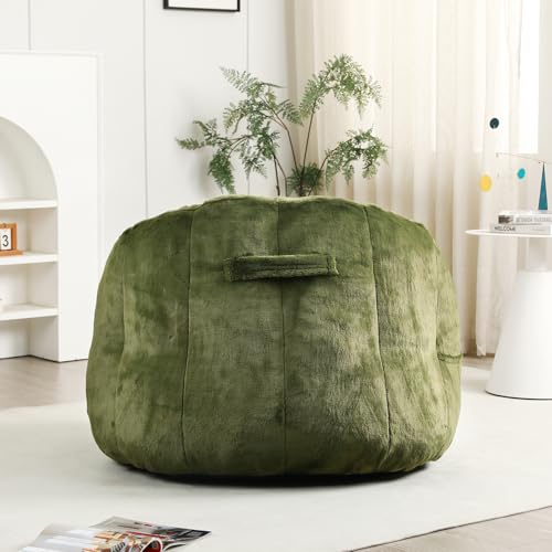 Image of Bean Bag Chair with Arms for Adults - Furry Lazy Sofa, Armrests Stuffed High-Density Foam Filler Chair, Small Cozy Reading in Bedroom Living Room and Dorms (Green)