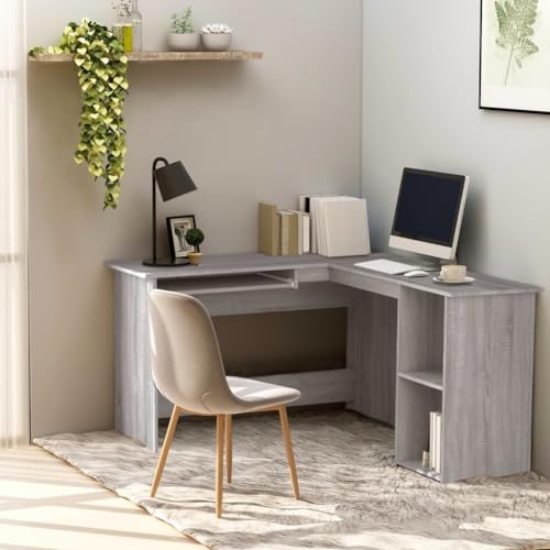 Yunir Escritorio para Computadora con Cajones, Escritorio Moderno en Forma de L con Mucho Espacio de Almacenamiento, Mesa de Oficina Pequeña, para Oficina en Casa, Sala, 120x140x75 Cm