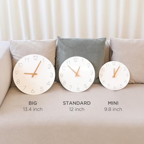 Image of mooas Flatwood Wall Clock (Wood Mini), 9.8 inch Non-Ticking Sweep Movement | Decorative Battery Operated Wooden Wall Clock for Home Living Room Kitchen Bedroom Office School Cafe