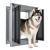 HIDROSIL Dog Door for Wall, Heavy Duty Large Dog Door, Pet Door with Two Sliding Locking Panels, Smoky Gray