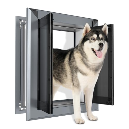 HIDROSIL Dog Door for Wall, Heavy Duty Large Dog Door, Pet Door with Two Sliding Locking Panels, Smoky Gray