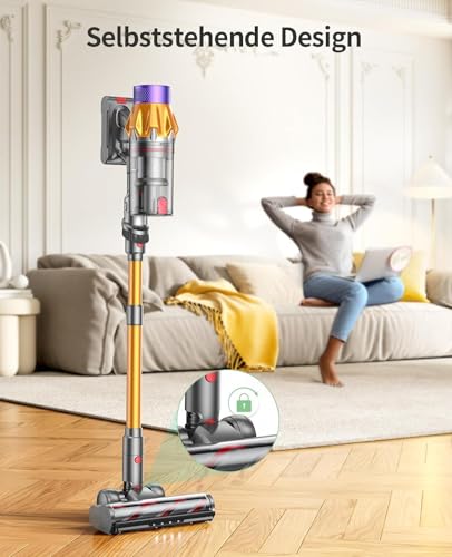 SunSare Akku Staubsauger 600W/50000Pa/65Min, Staubsauger Kabellos mit Smart Display und Ladestation, Leichter Antiverwicklung Akkusauger, Super Leise akkustaubsauger für Hartböden Teppiche Tierhaare 5