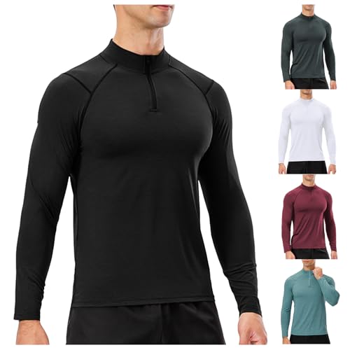 Mens Long Sleeve Athletic Shirts Quarter-Zip Pullover Tights Shirt Quick Dry Gym Workout Tee Lightweight Running Tops4