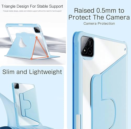Image of TGK Rotating Case for Xiaomi Mi Pad 7 11.2 inch /Pad 7 Pro with Pencil Holder Trifold Stand Cover Clear Back (Sky Blue)
