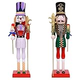 OEUVI 2 in 1 Double-Sided Nutcracker Ornament, Reversible Clown & Classic Nutcracker 15 Inch Wooden Soldier Figure, Festive Collectible Nutcracker Gift for Table, Fireplace Christmas Decoration