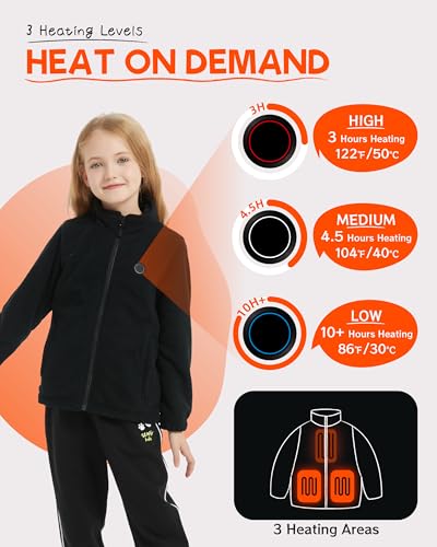 Image of HEWINZE Kids Heated Jacket,Fleece Jacket for Kids, Electric Heating Warming Jacket with 5V Battery Pack.